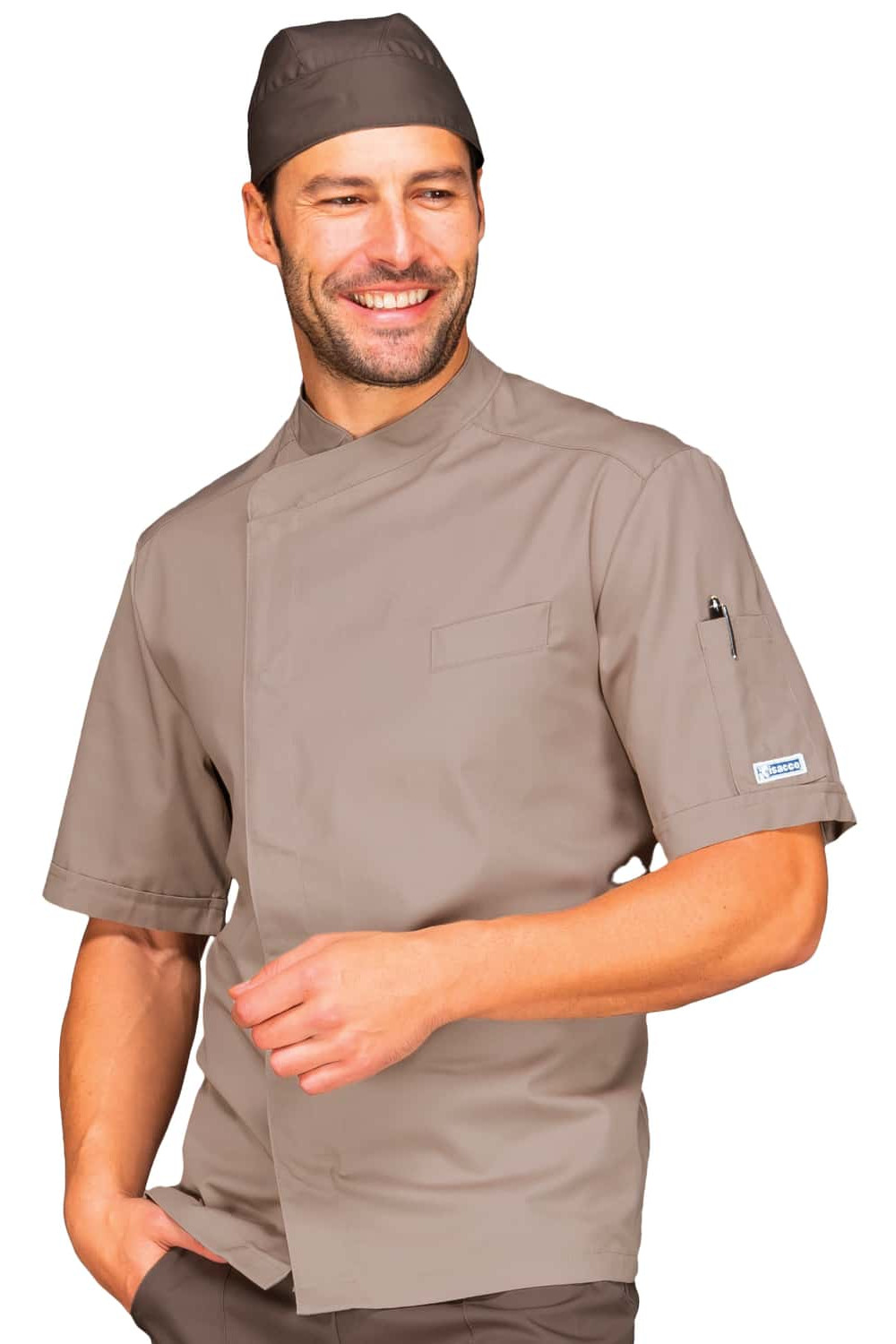 VESTE DE CHEF TAUPE MANCHES COURTES