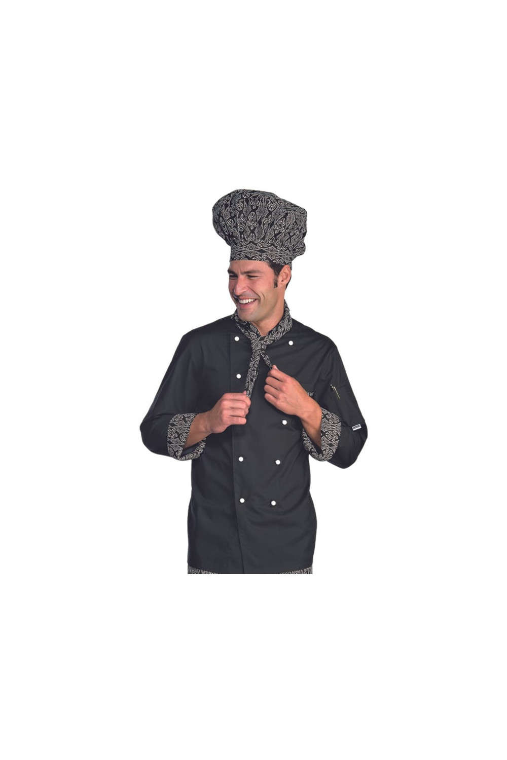 VESTE DE CHEF NOIRE AVEC INSERTS BLANCS