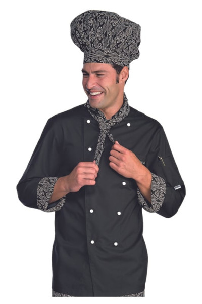 VESTE DE CHEF NOIRE AVEC INSERTS BLANCS