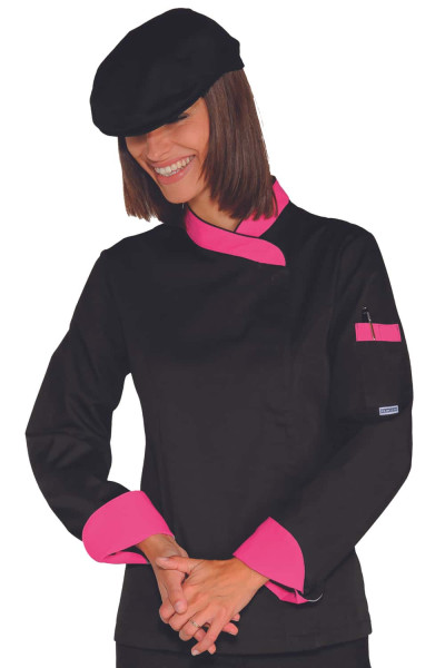 CHAQUETA CHEF MUJER NEGRA Y FUCSIA