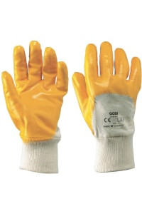 Lightweight work gloves treated with nitrile  